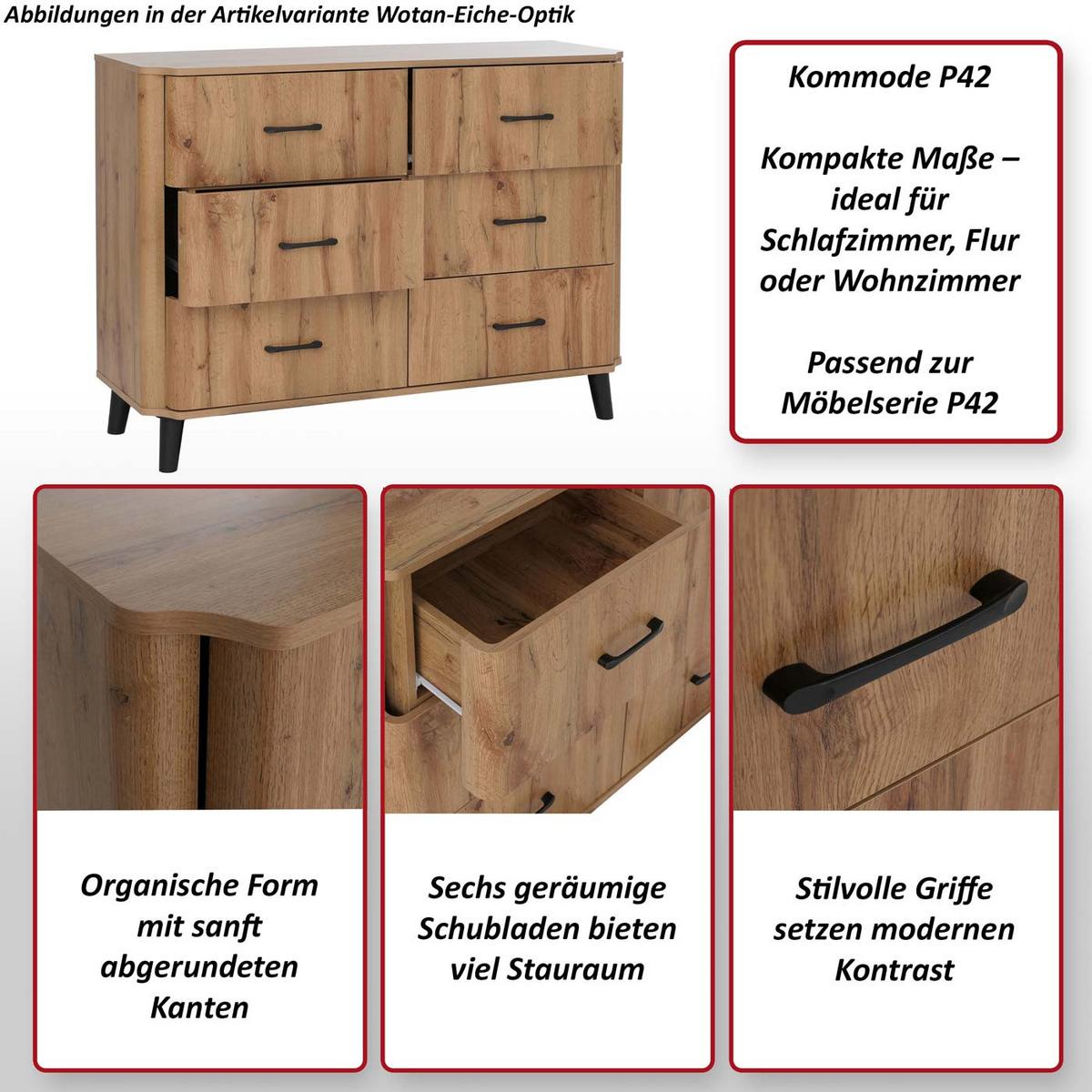 KOMMODE Eiche Dekor - Eiche Wotan, Holz (120/86/40cm) - MCW