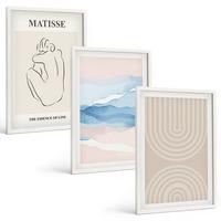 BILDER SET 3er Set - 40x60 cm Weißer Rahmen - Linien, Wellen, pastellfarbener Minimalismus - Weiß, Kunststoff (40/60cm) - TULUP