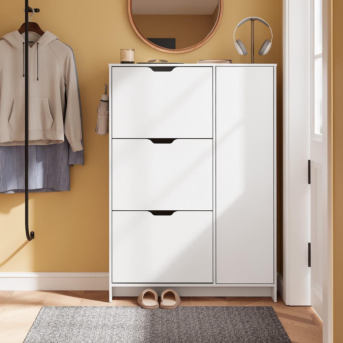 SCHUHKIPPER schmal 24 cm, Schuhschrank Weiß - Weiß, Holzwerkstoff (84/121/24cm) - SoBuy