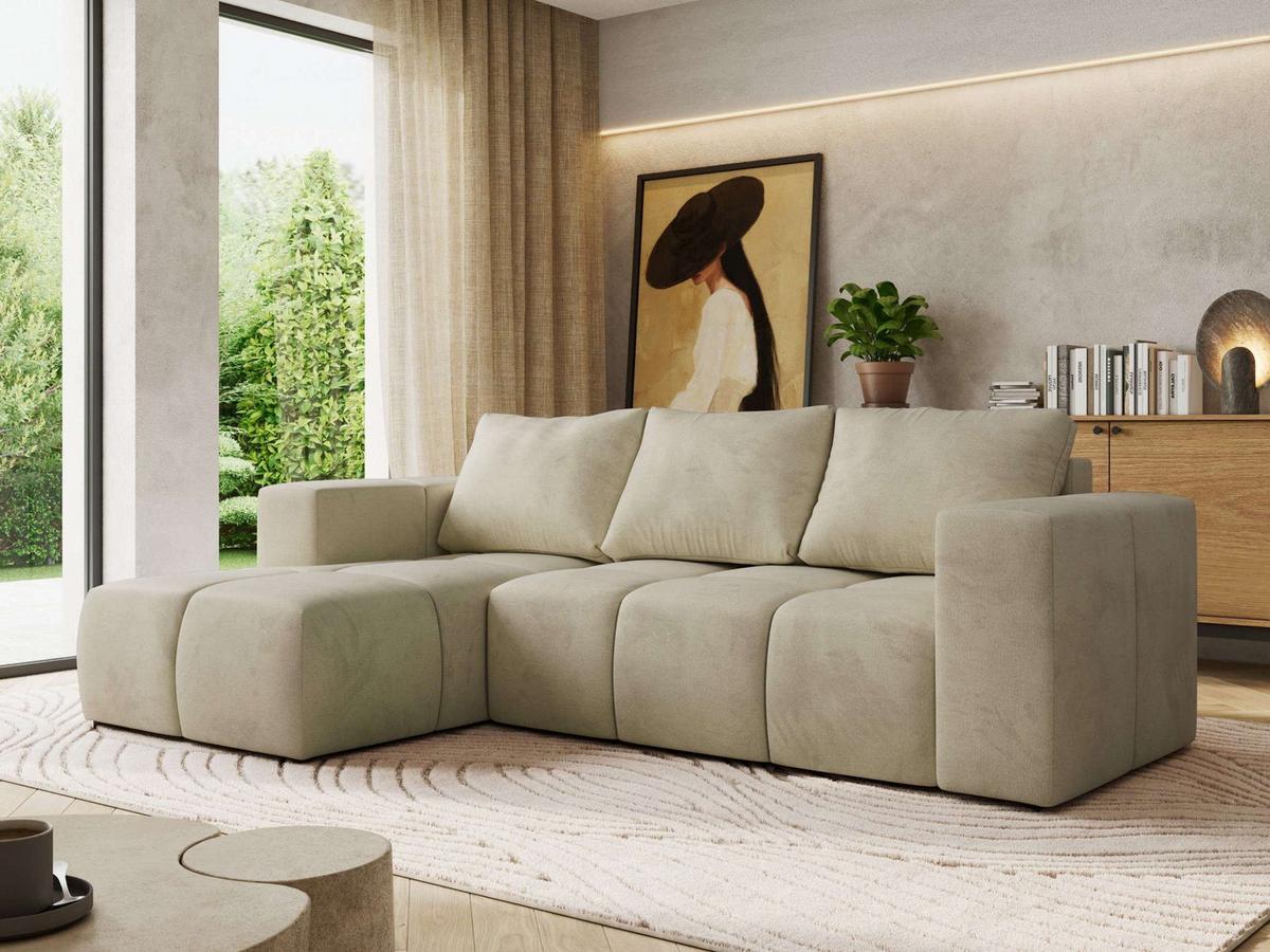 ECKSOFA MONIVA Beige Velvet - Links - Beige/Schwarz, Kunststoff/Textil (164/266cm) - MKS