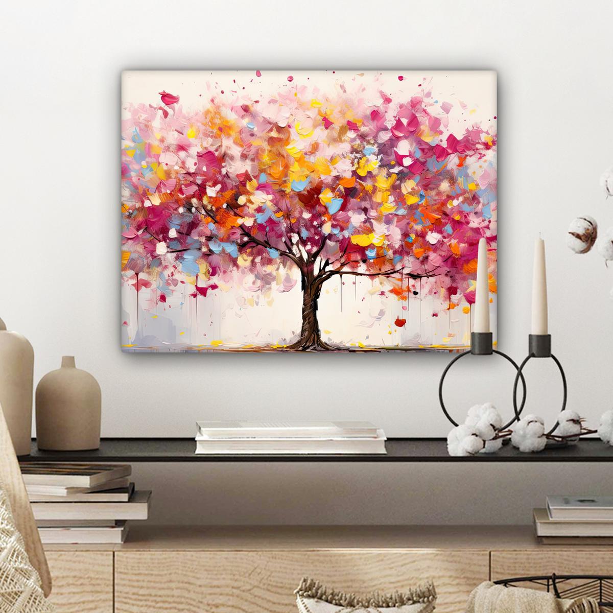 LEINWANDBILD Aquarell - Baum - Kunst - Abstrakt Wandbild 40x30 cm - Rosa, Textil (40/30cm) - MuchoWow