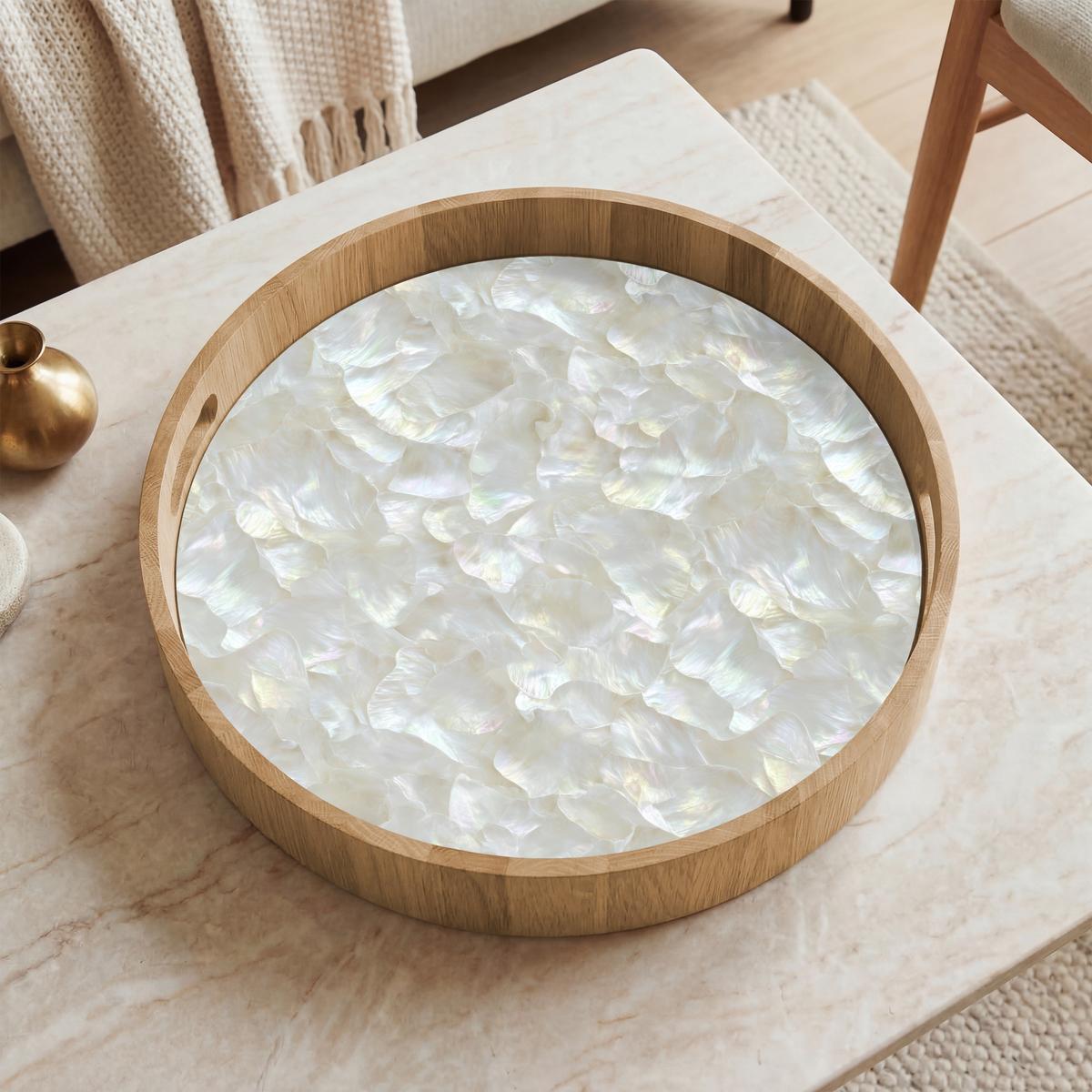 TABLETT Perlglanz - Weiß - Muschel 40x40 cm - Weiß, Holz (40/5/5cm) - OnlyWow