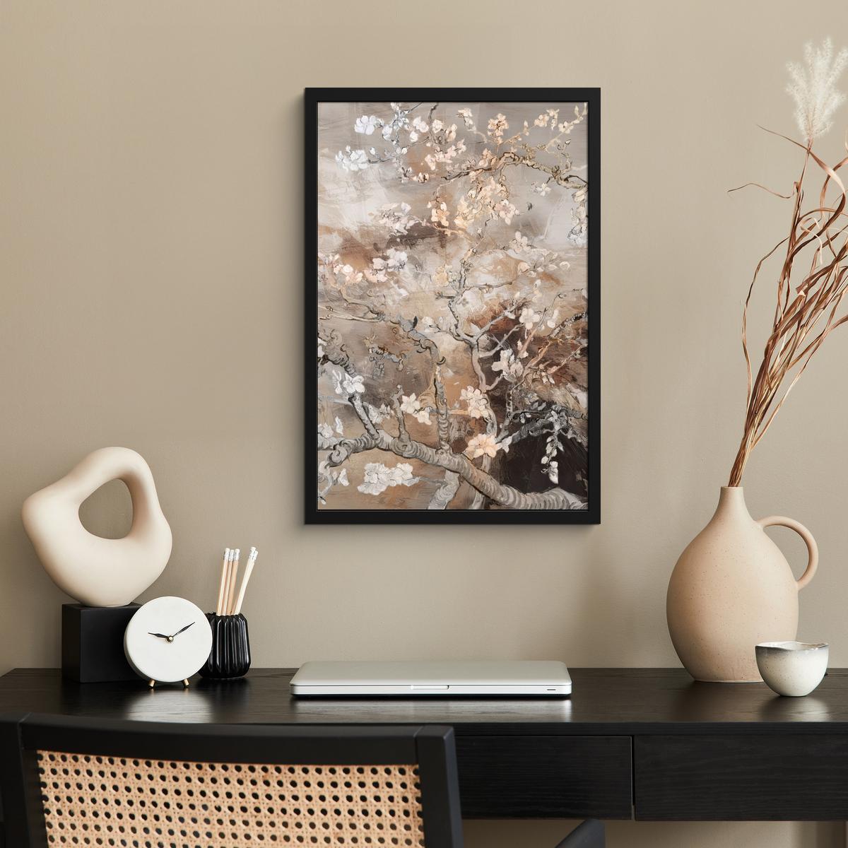 POSTER MIT RAHMENGERAHMTES BILD Mandelblüte - Kunst - Van Gogh - Beige - Abstrakt Bilder mit Rahmen 40x60 cm - Braun, Papier (40/60cm) - MuchoWow