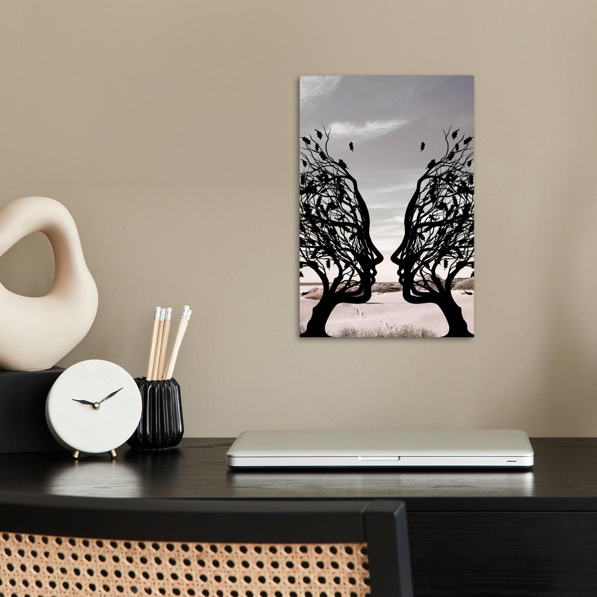POSTER Strand - Meer - Menschen - Baum - Moderne Kunst Room Decor 20x30 cm - Hellgrau, Papier (20/30/0.1cm) - MuchoWow
