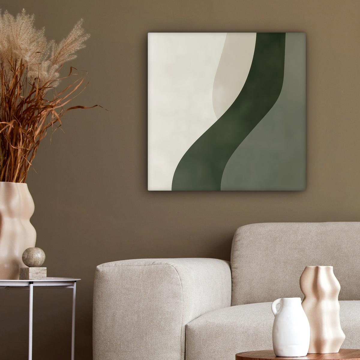 LEINWANDBILD Japandi - Grün - Abstrakt - Modern Wandbild Wohnzimmer 50x50 cm - Salbeigrün, Textil (50/50cm) - MuchoWow