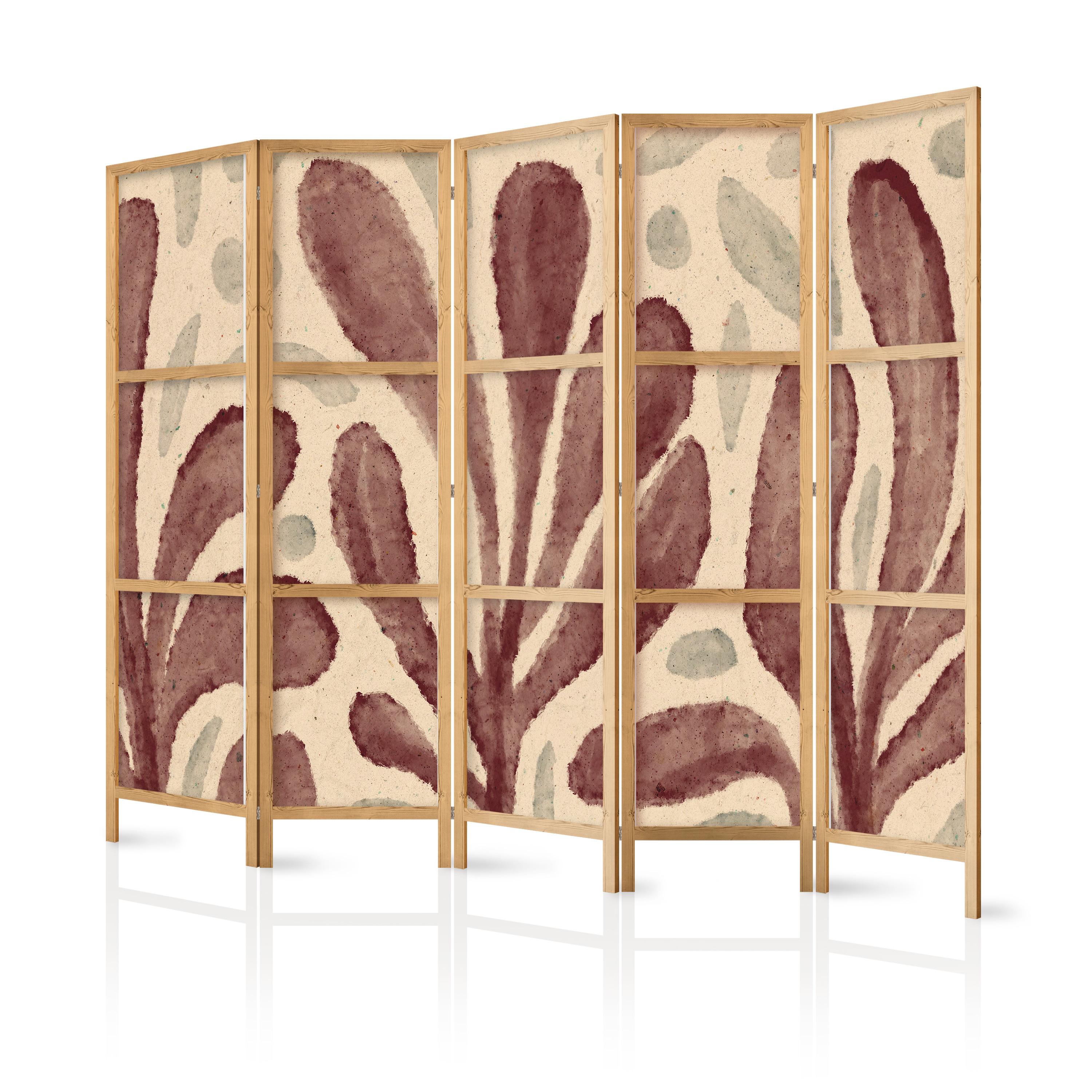 PARAVENT Japanischer 5-tlg 225x172 cm Abstrakte Bl tter - Braun, Holz/Textil (225/172/3cm) - Muralo