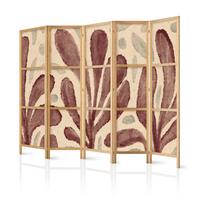 PARAVENT Japanischer 5-tlg 225x172 cm Abstrakte Bl tter - Braun, Holz/Textil (225/172/3cm) - Muralo