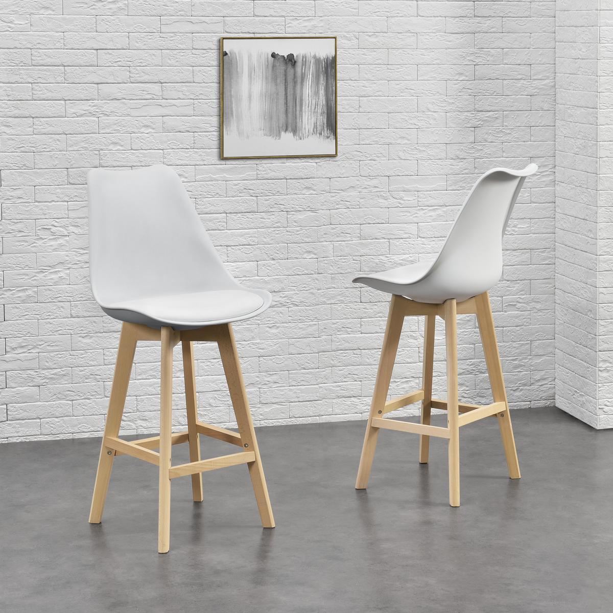 BARSTUHL Lublin 4er-Set - Weiß, Leder (48/105/58cm) - [en.casa]