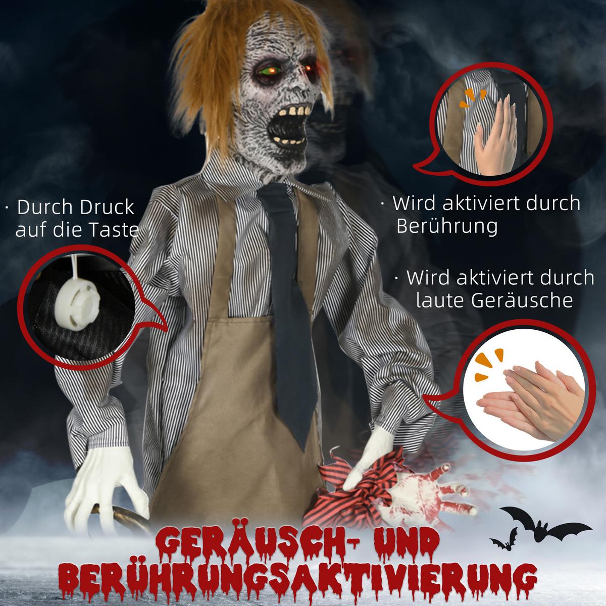 HALLOWEEN Dekoration 170cm Kettensägenmörder mit beweglichem Körper, Arm - Multicolor, Kunststoff (18/170/130cm) - HOMCOM
