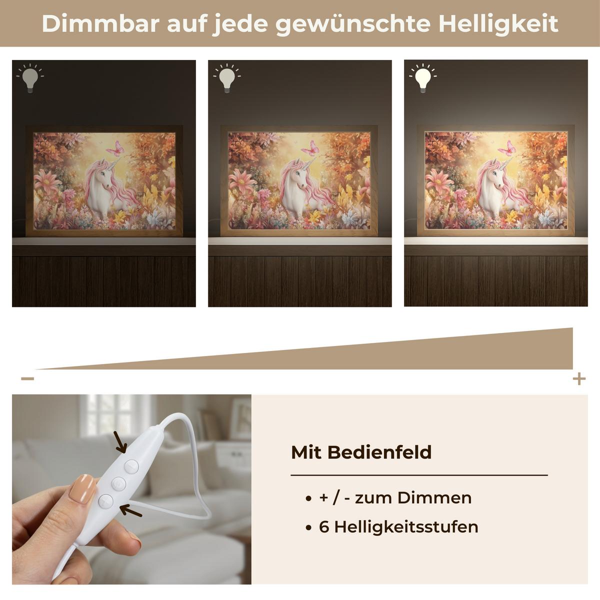 WANDLEUCHTE Einhorn - Blumen - Schmetterling - Rosa 30x20 cm - Beige, Holzwerkstoff (30/20/8cm) - OnlyWow