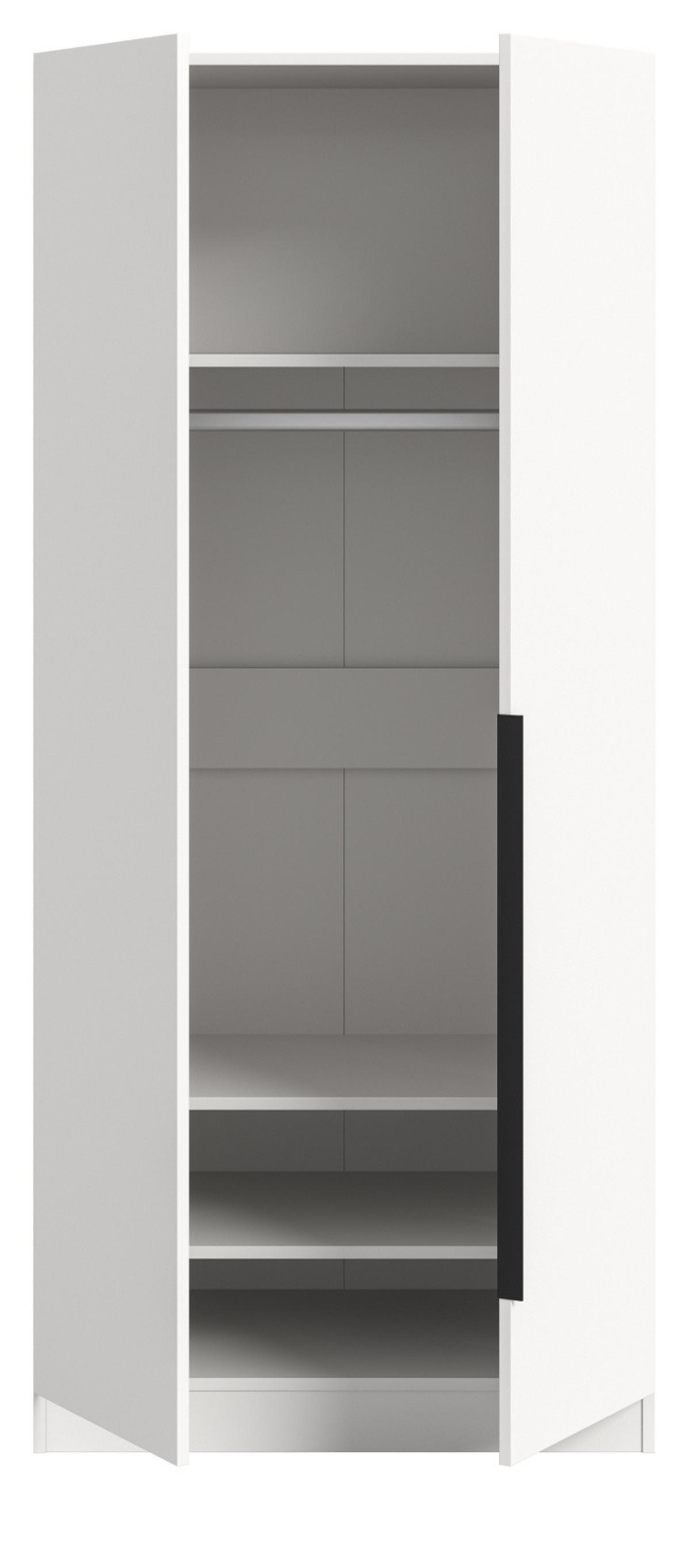KLEIDERSCHRANK weiß 2-türig 80 x 181 cm, Drehtürenschrank mit Kleiderstange - Schwarz/Weiß, Holzwerkstoff/Kunststoff (80/181/52cm) - Inn.Furn