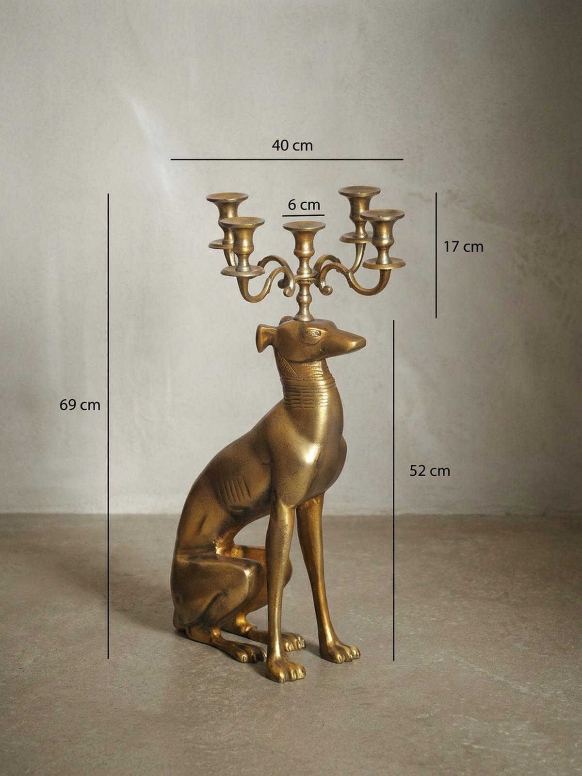 DEKOFIGUR Kerzenhalter Windhund Aluminium Gold 69 cm mit 5 Armen - Goldfarben, Textil (26/69/40cm) - KADIMA DESIGN