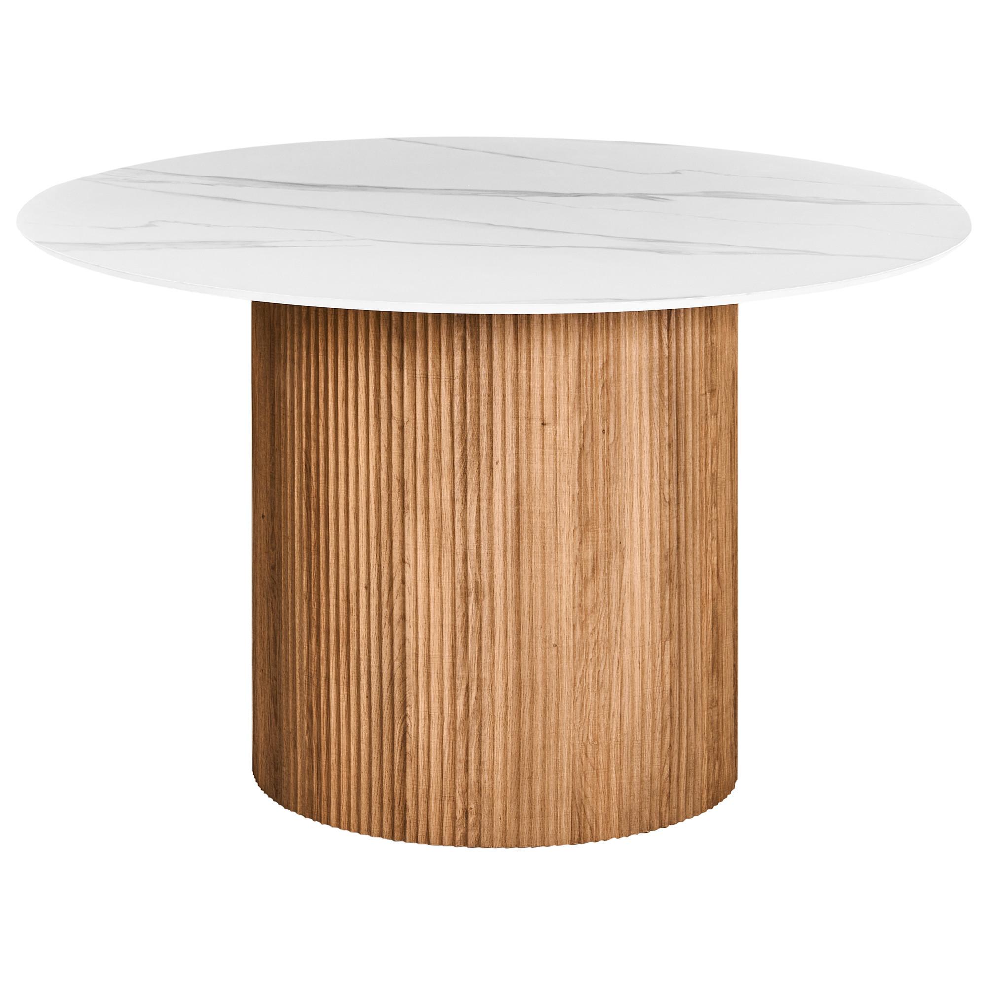 ESSTISCH Weiß Albina - Weiß/Braun, Stein (120/120/75cm) - Beliani