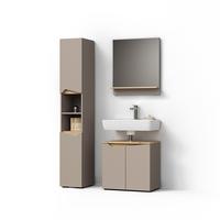 BADMÖBEL-KOMBINATION Timavo Greige 3 Teile, mit Hochschrank - Greige, Holzwerkstoff (60/57/35cm) - Livinity®