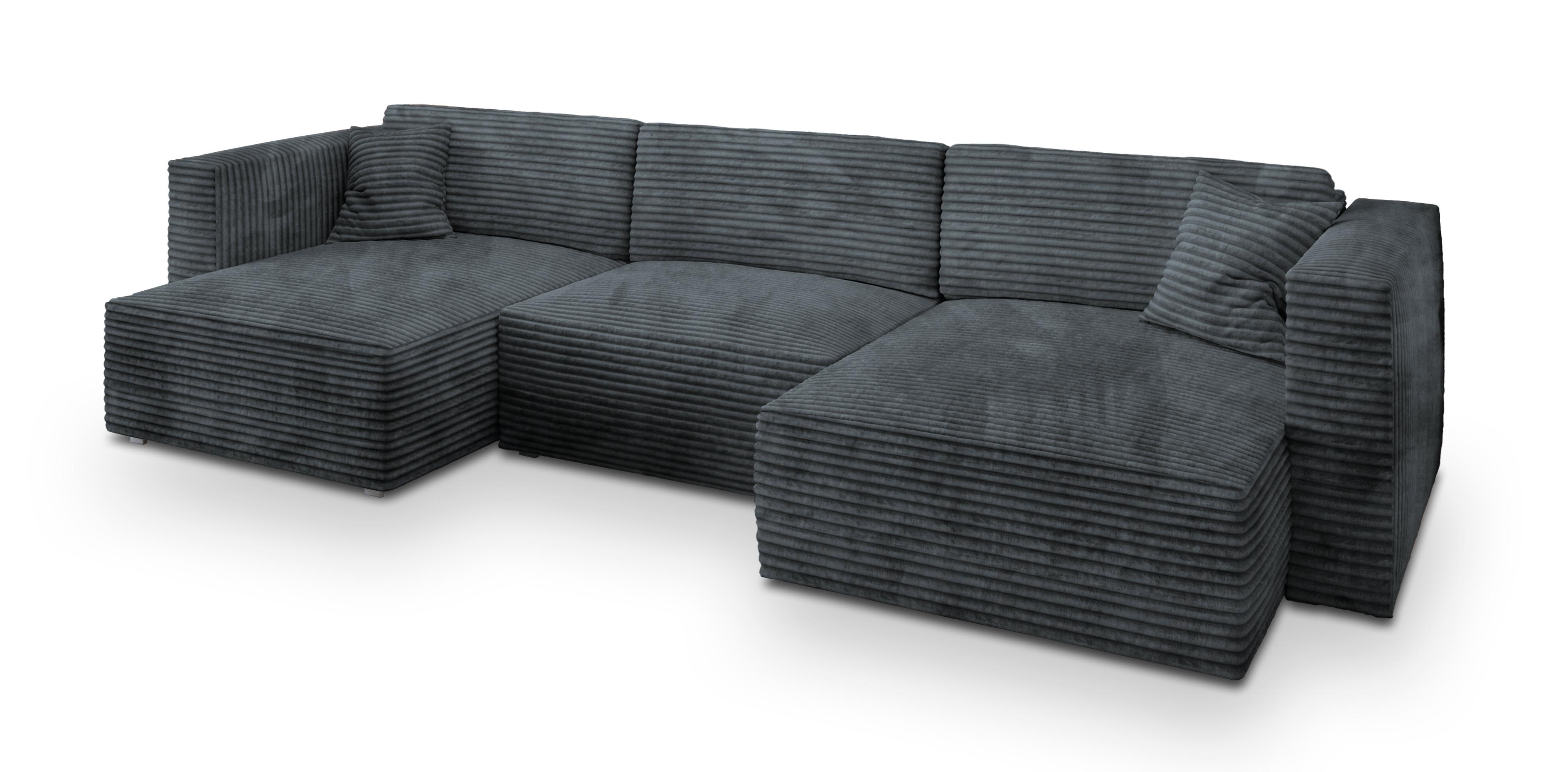 WOHNLANDSCHAFT SARMO Grau Kordstoff mit Schlaffunktion - Grau, Holz/Kunststoff (347/90/148cm) - MASSENO