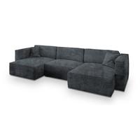 WOHNLANDSCHAFT SARMO Grau Kordstoff mit Schlaffunktion - Grau, Holz/Kunststoff (347/90/148cm) - MASSENO