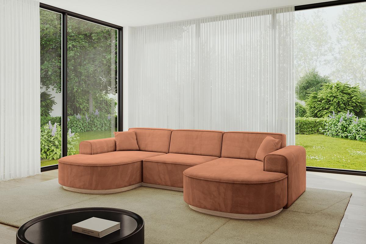 WOHNLANDSCHAFT MARI-U1-v1 - 303x171x83 cm Orange Velours - Orange, Holzwerkstoff/Textil (303/83/171cm) - ALTDECOR