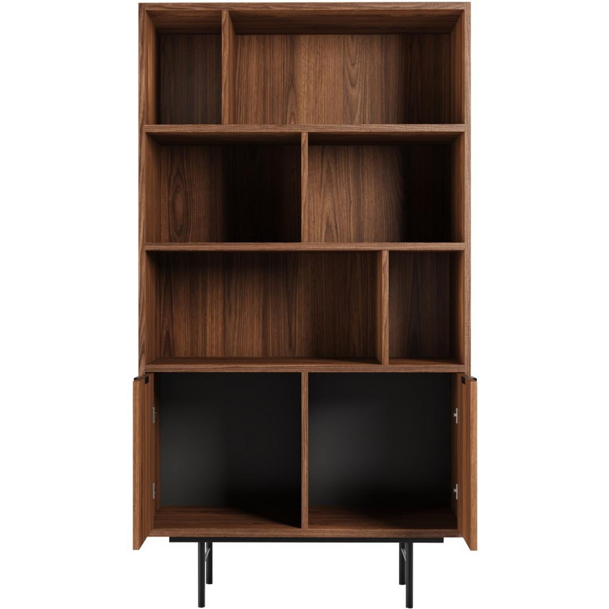 BÜCHERREGAL Evron mit 4 offene Regalböden, Walnuss - Walnussfarben/Schwarz, Holzwerkstoff/Metall (90/185/35cm) - Beautysofa