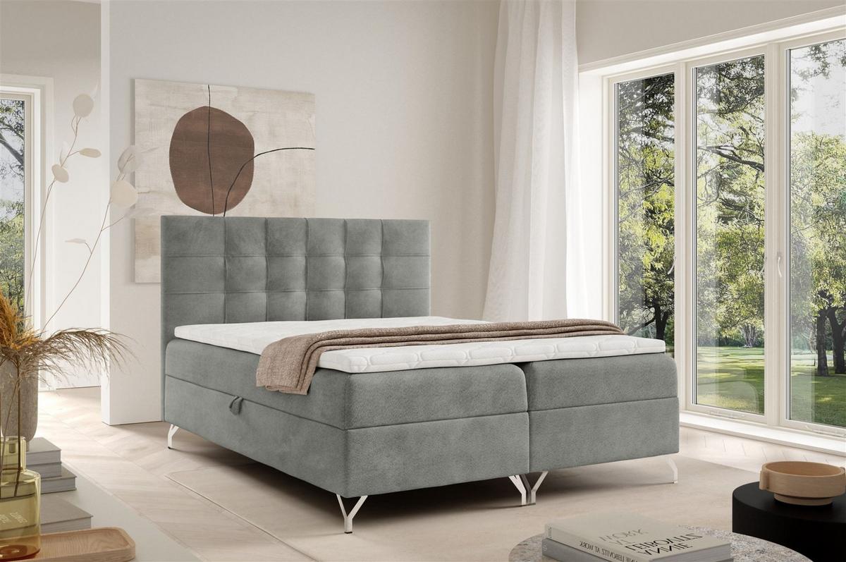 BOXBETT Candela - Grau, Holzwerkstoff/Textil (180/200cm) - Fun Möbel