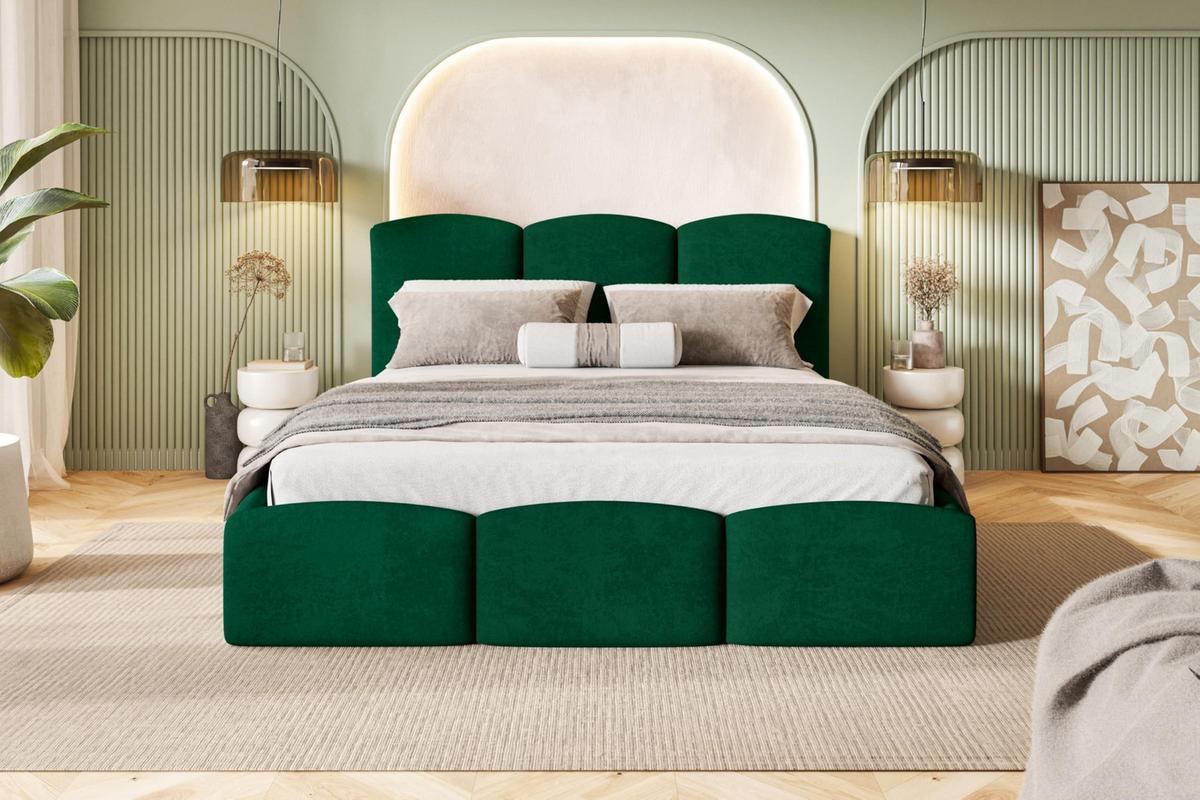 BETT 180x200 - Polsterbett mit Bettkasten und Metallrahmen - Modern Betten - Glatter Kronos-Stoff- Kollektion Zoya - Grün - Grün, Holz/Textil (180/200cm) - Alpi-Möbel