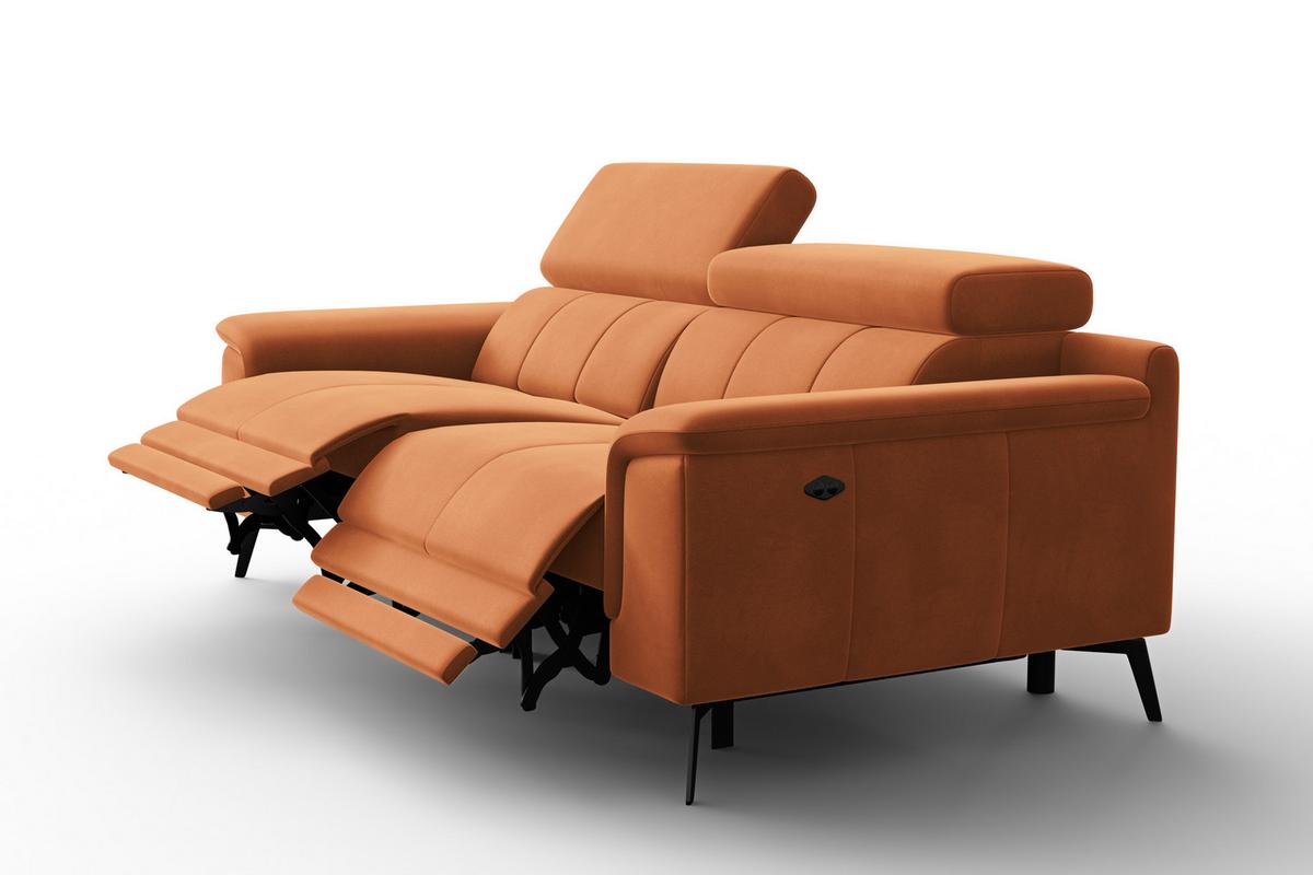 SOFA RELAX FIERO 3-Sitzer, Oranger Veloursstoff - Schwarz/Orange, Holz/Textil (212/82/103cm) - Courtois Laville