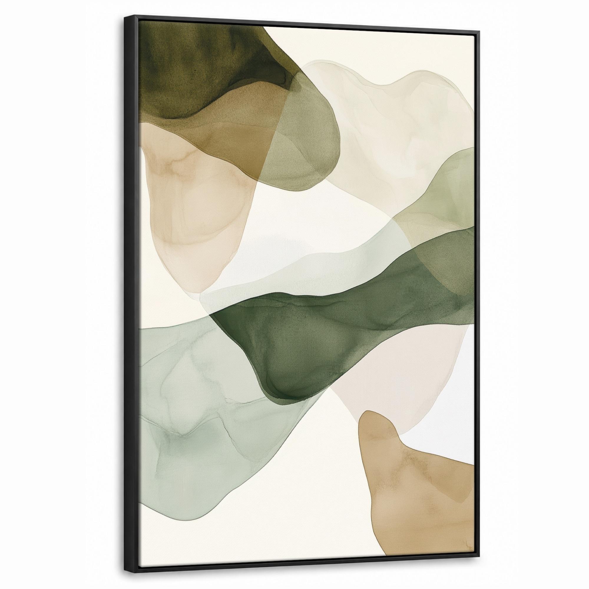 LEINWAND Bilder mit Rahmen - Japandi - Abstrakt - Grün - 60x90 - Salbeigrün, Textil (60/90cm) - MuchoWow