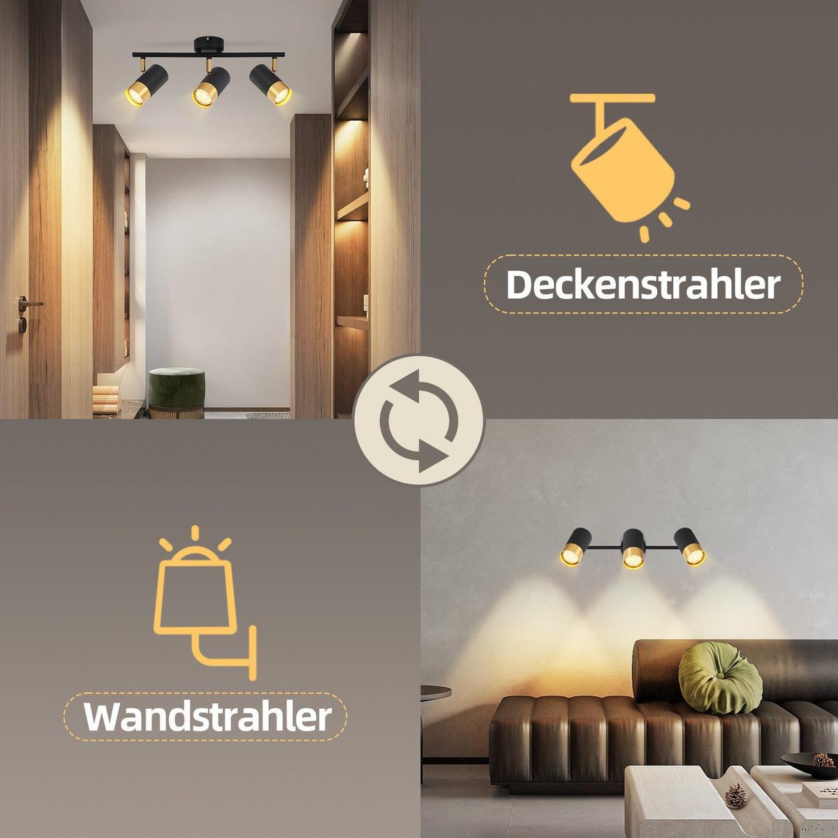 DECKENSTRAHLER Schwerin 3-flammig 47/8/17 cm - Schwarz, Metall (47/8/17cm) - Nettlife