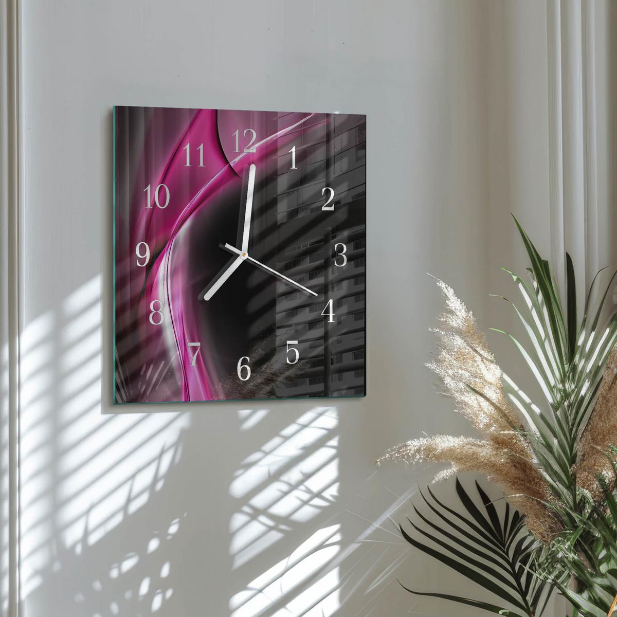 WANDUHR aus Glas 30x30 cm - Abstrakte Linien - Lila, Glas (30/30/0.4cm) - TULUP