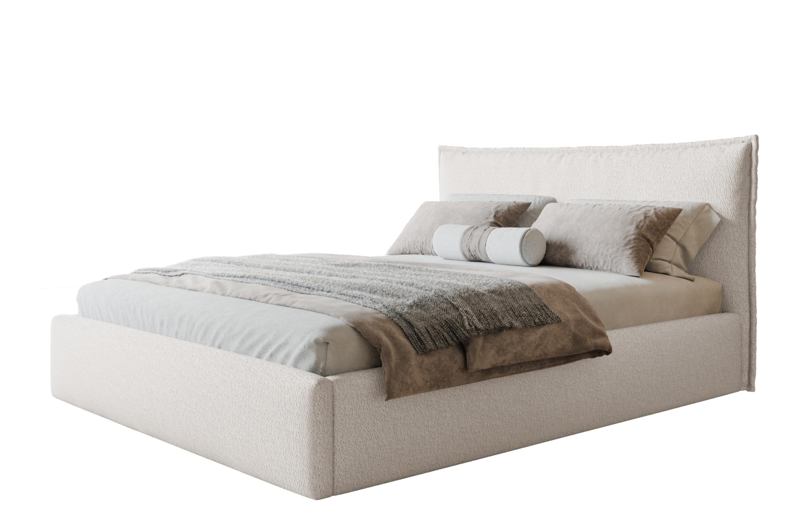 BETT 90x200 - Polsterbett mit Bettkasten und Holzrahmen - Modern Betten - Kuscheliger Catch-Me-Stoff - Kollektion Verona - Weiß - Weiß, Holz/Textil (90/200cm) - Alpi-Möbel