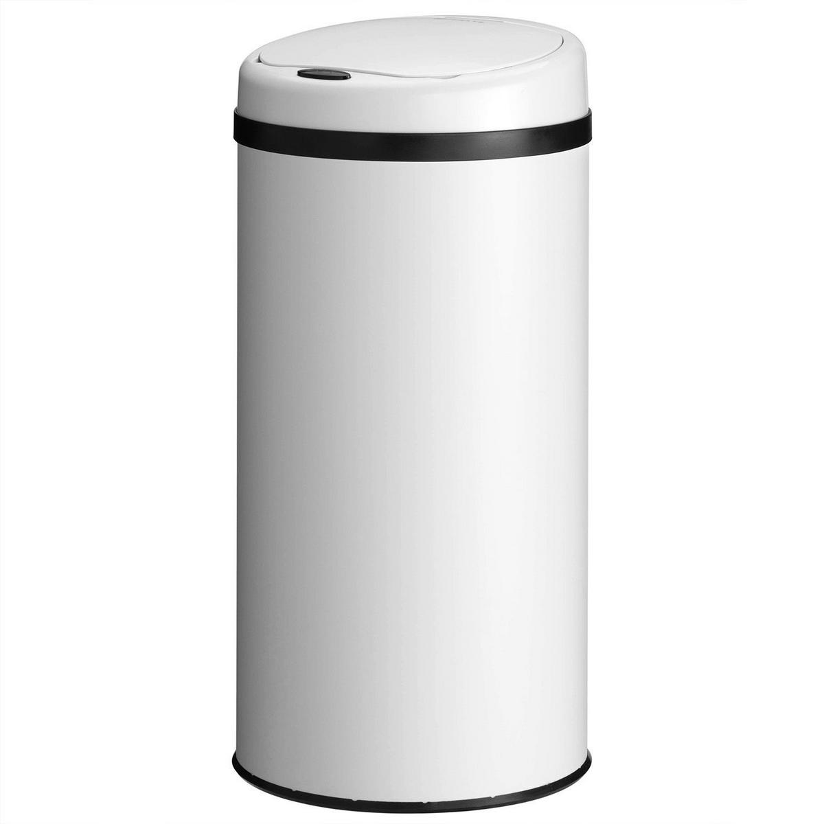 MÜLLEIMER rund 40L weiß mit Sensor - Weiß, Metall (31/68/31cm) - Juskys