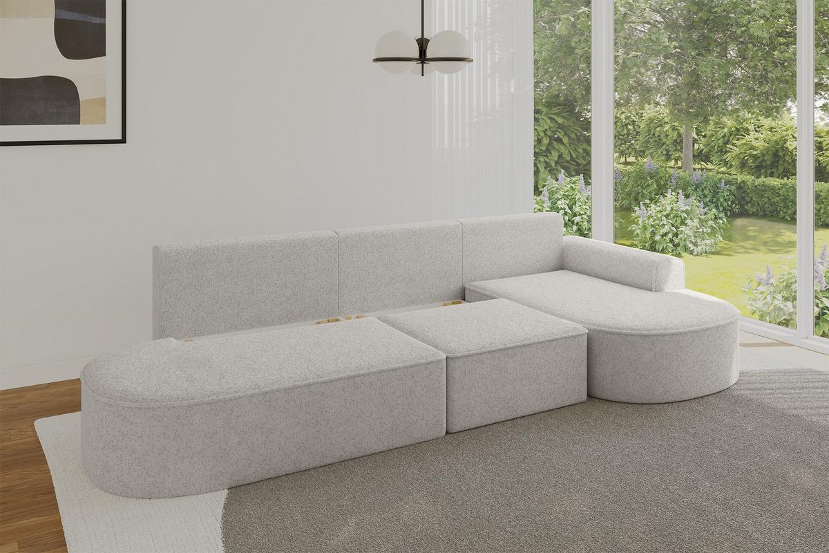 ECKSOFA mit Schlaffunktion Ottomane RECHTS MARI L2-S 368X167X85 Hellgrau Velours - Edelstahlfarben/Schwarz, Holzwerkstoff/Kunststoff (167/368cm) - ALTDECOR