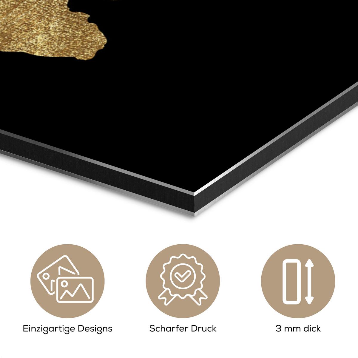 METALLBILD Weltkarte - Gold - Luxus - Erde - Schwarz 20x30 cm - Goldfarben, Metall (20/30cm) - MuchoWow
