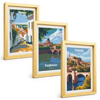 BILDER SET 3er Set - 20x30 cm Goldrahmen - Retro-Stadtgrafiken - Goldfarben, Kunststoff (20/30cm) - TULUP