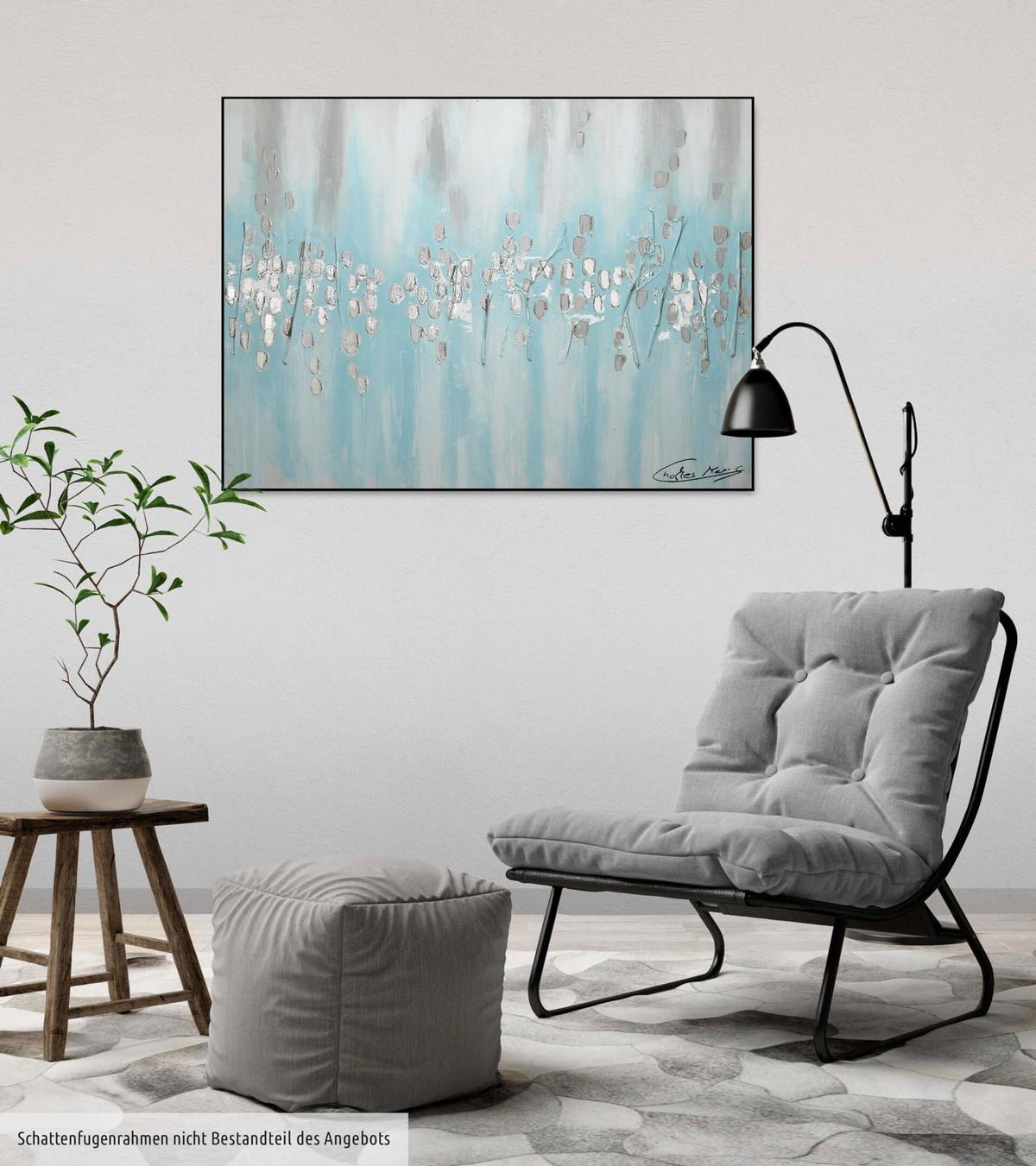 ACRYLBILD HANDGEMALT 100/75 cm - Blau/Beige, Holz/Textil (100/75cm) - KUNSTLOFT