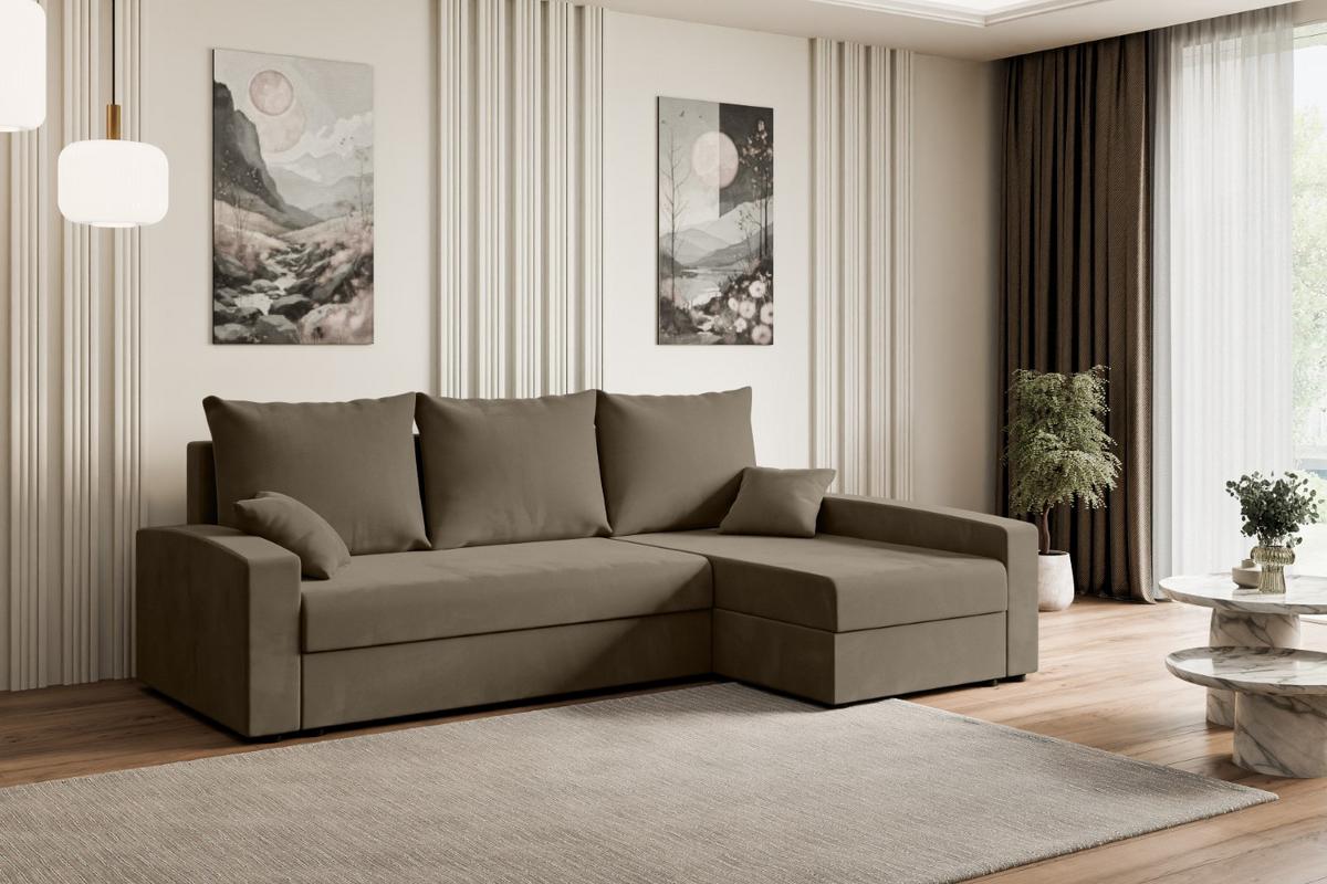 ECKSOFA mit Schlaffunktion und Bettkasten ALESIA-L 231x140x90 cm Braun Velours - Silberfarben/Braun, Holzwerkstoff/Kunststoff (231/140cm) - ALTDECOR