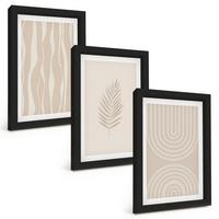 BILDER SET 3er Set - 20x30 cm Schwarzer Rahmen - Beige Pflanzenmuster - Schwarz, Kunststoff (20/30cm) - TULUP
