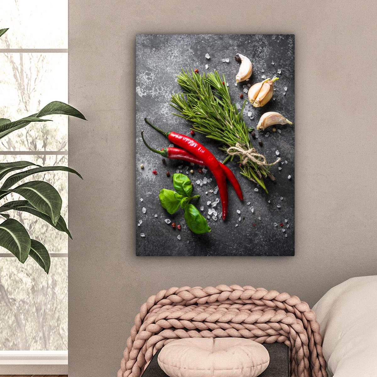 LEINWANDBILD Pfeffer - Kräuter - Gewürze - Beton Wandbild Wohnzimmer 60x80 cm - Dunkelgrau, Textil (60/80cm) - MuchoWow
