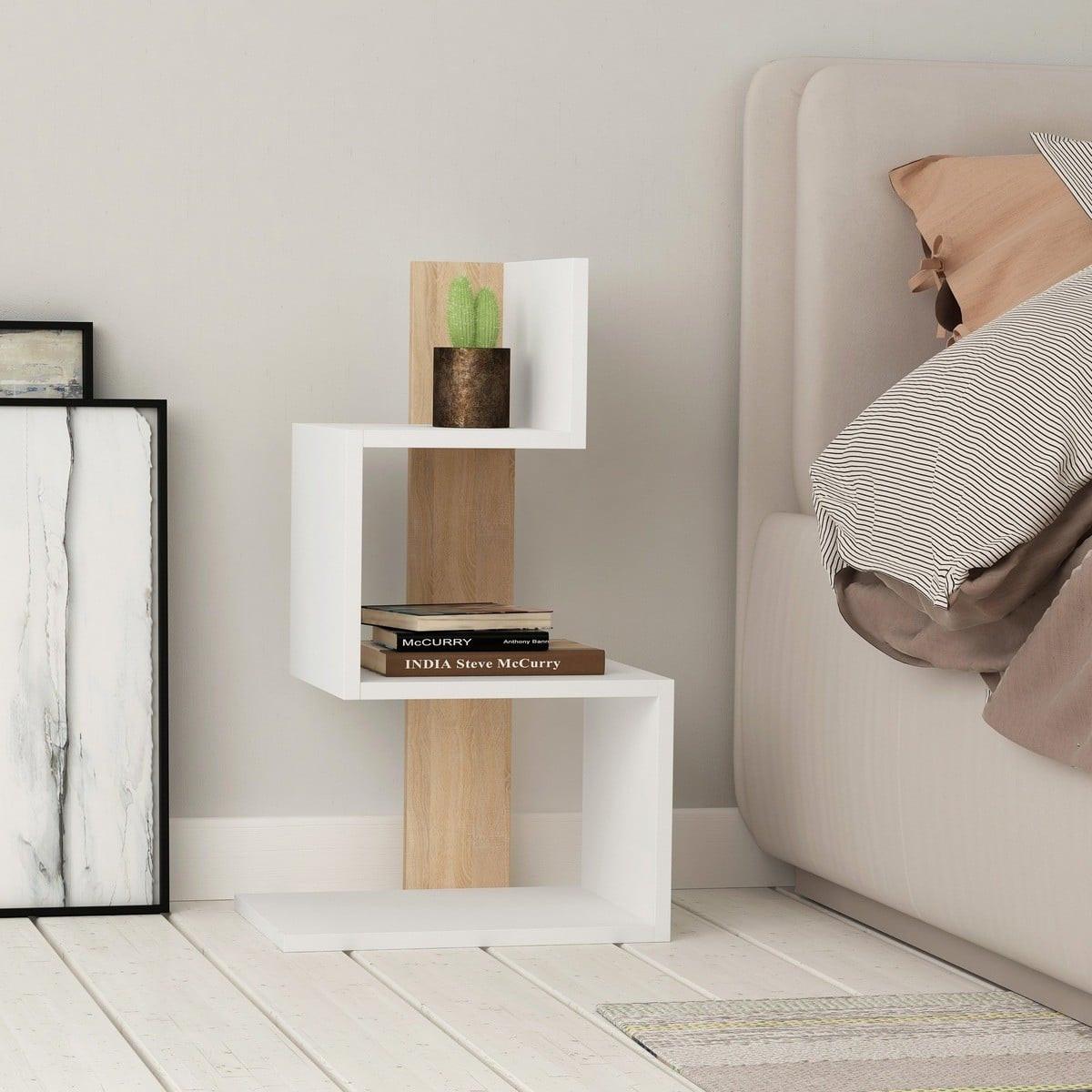NACHTTISCH Weiß und Holzdekor Eiche L42 cm – ROSIE - Weiß, Holzwerkstoff (30/72/39cm) - Calicosy