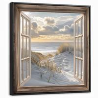 LEINWAND Bilder mit Rahmen - Ausblick - Strand - Dünen - Meer - Natur - 50x50 - Sandfarben, Textil (50/50cm) - MuchoWow