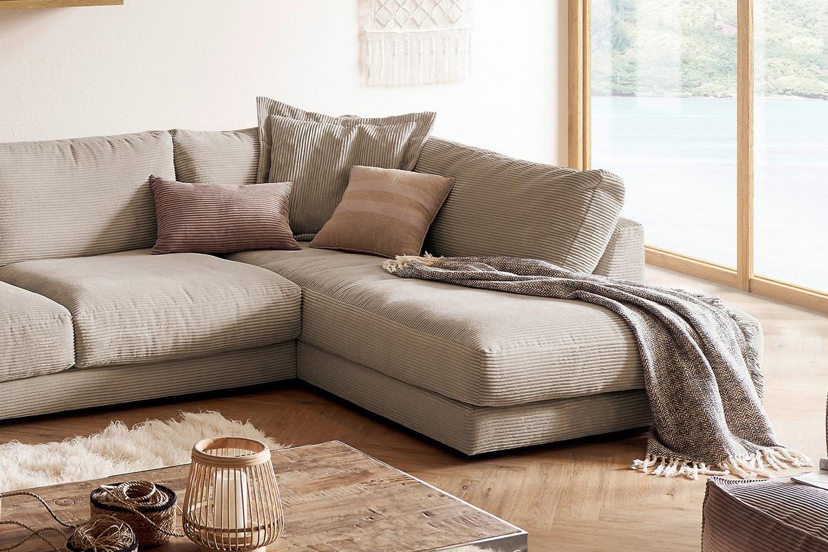 WOHNLANDSCHAFT MADELINE Taupe Cord - Taupe/Schwarz, Kunststoff/Textil (425/86/224cm) - KAWOLA
