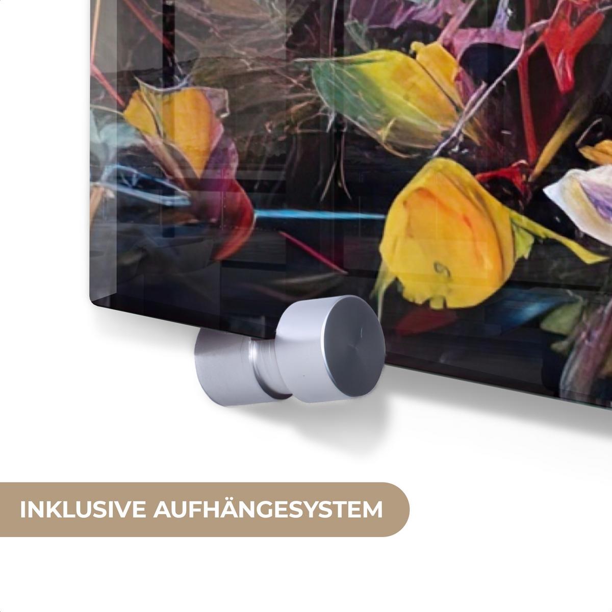 ACRYLGLASBILD Blumen - Kunst - Natur - Ölgemälde 60x80 cm - Multicolor, Glas (60/80cm) - MuchoWow