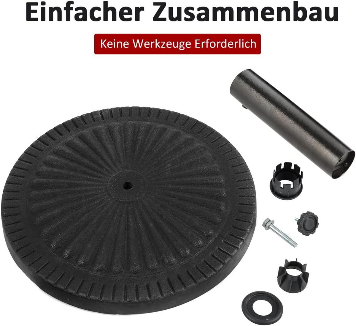 SONNENSCHIRMSTÄNDER rund Schwarz - Schwarz, Metall (49/30/49cm) - COSTWAY