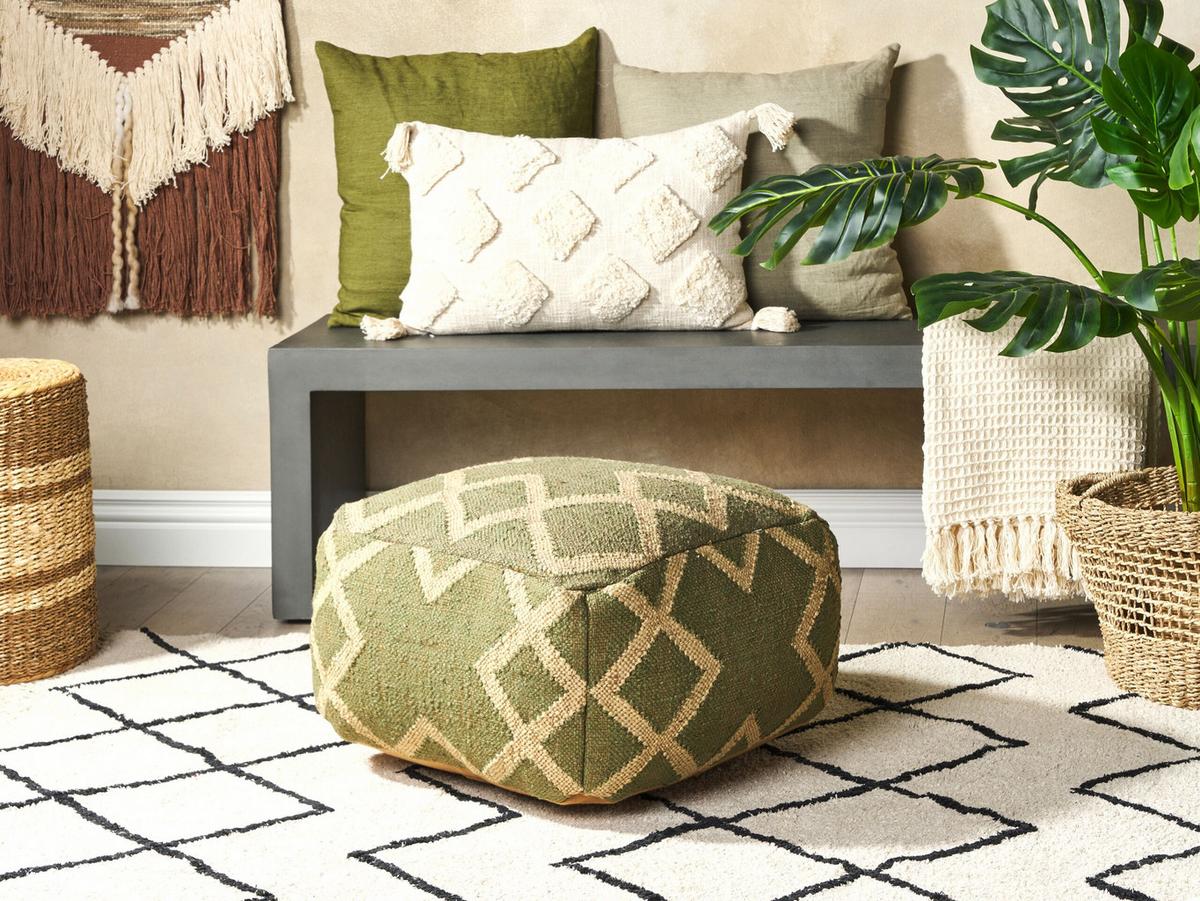 POUF Gopi 50/50/30 cm - Grün, Naturmaterialien (50/30/50cm) - Beliani