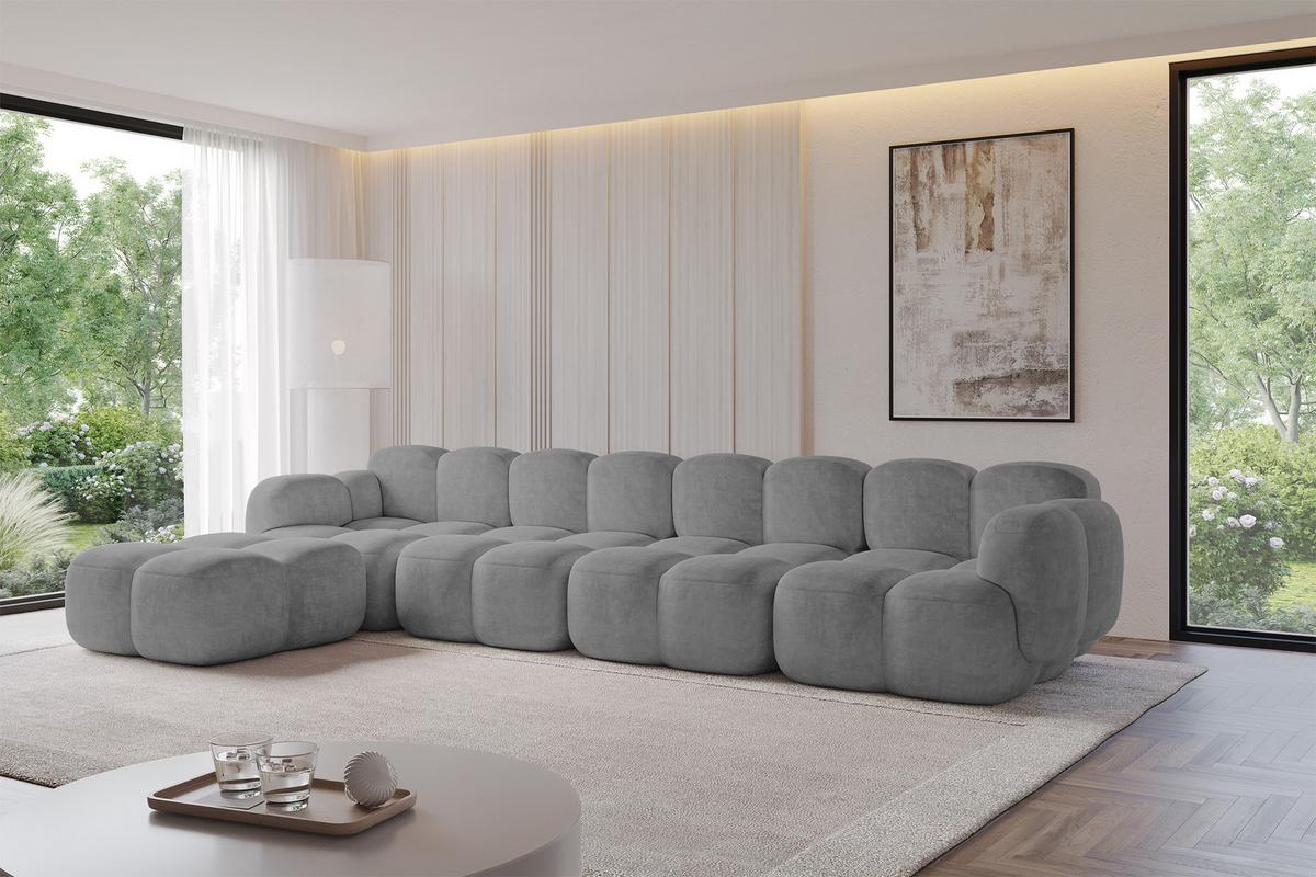 ECKSOFA modulares Sofa Links Miko-L3 390x205x75 Grau Velours - Schwarz/Grau, Holzwerkstoff/Kunststoff (390/205cm) - ALTDECOR