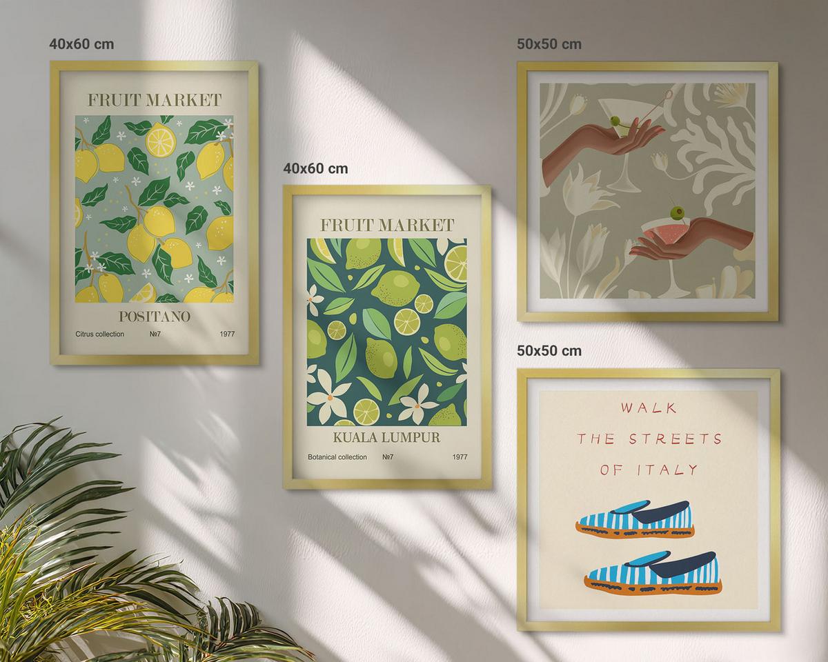 BILDER SET 4er Set - 50x50 cm & 40x60 cm Goldrahmen - Italienische Poster mit Fruchtmotiven - Goldfarben, Kunststoff (50/50cm) - TULUP