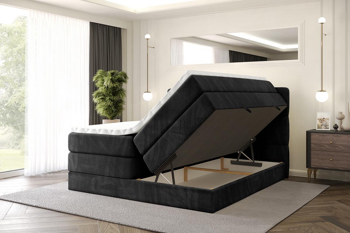 BOXSPRINGBETT mit Matratze H3|H4 und Lattenrost - LIRO KING-140x200 - Schwarz Casablanca - Schwarz, Holzwerkstoff (140/200cm) - ALTDECOR