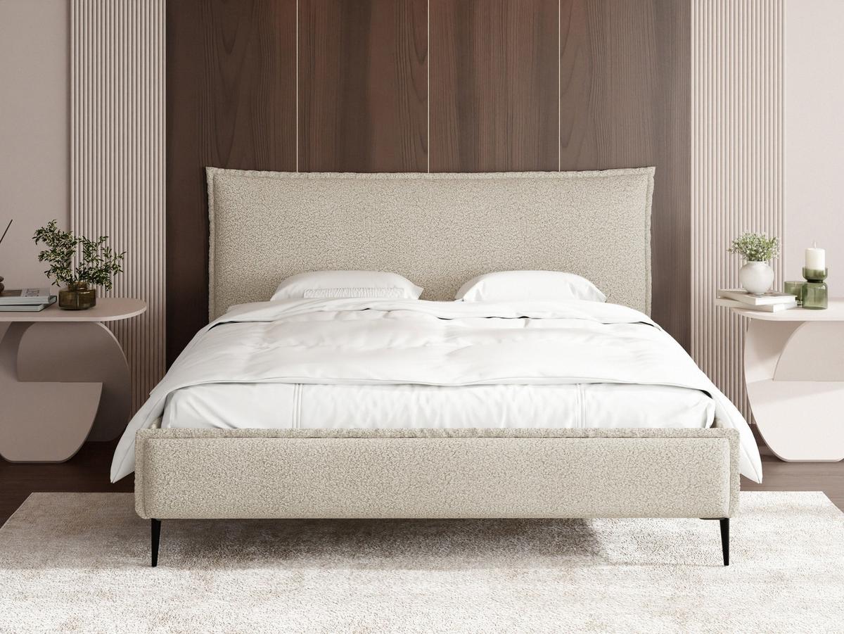 POLSTERBETT Pillow Rise mit Bettkasten, Lattenrost & hohen Metallfüßen in Creme Bouclé 140x200 cm - Birkefarben/Creme, Holz/Textil (140/200cm) - WFL GROUP