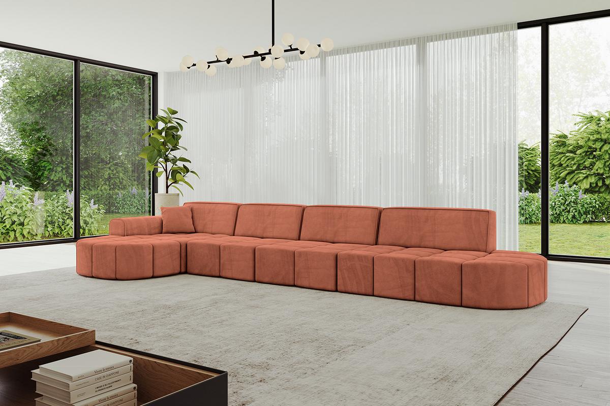 ECKSOFA Ottomane Links LIVO-L3 - 422x173x79,5 cm Apricot - Koralle, Holzwerkstoff/Textil (422/173cm) - ALTDECOR
