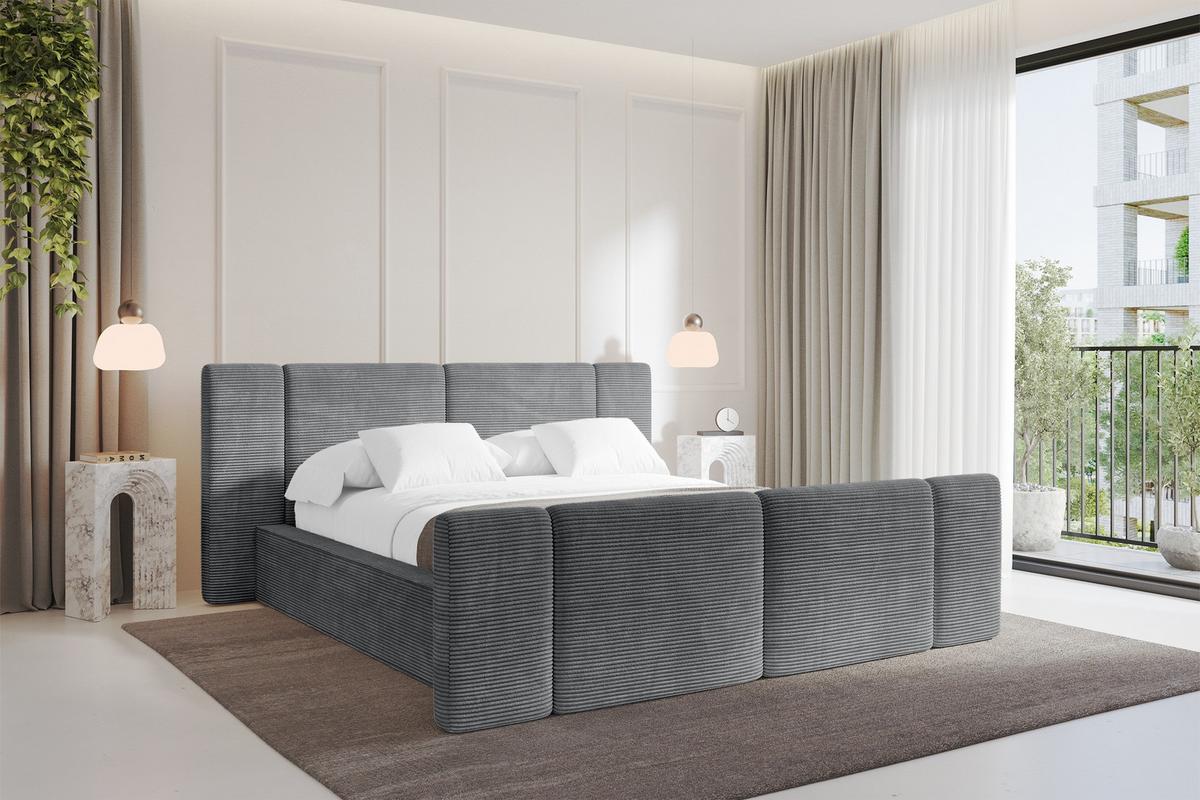 POLSTERBETT mit Bettkasten, Fußteil und Lattenrost, Bett mit Matratze H3/H4 - RIVO-Z 180x200 Dunkelgrau - Graphitfarben, Holzwerkstoff/Textil (180/200cm) - ALTDECOR