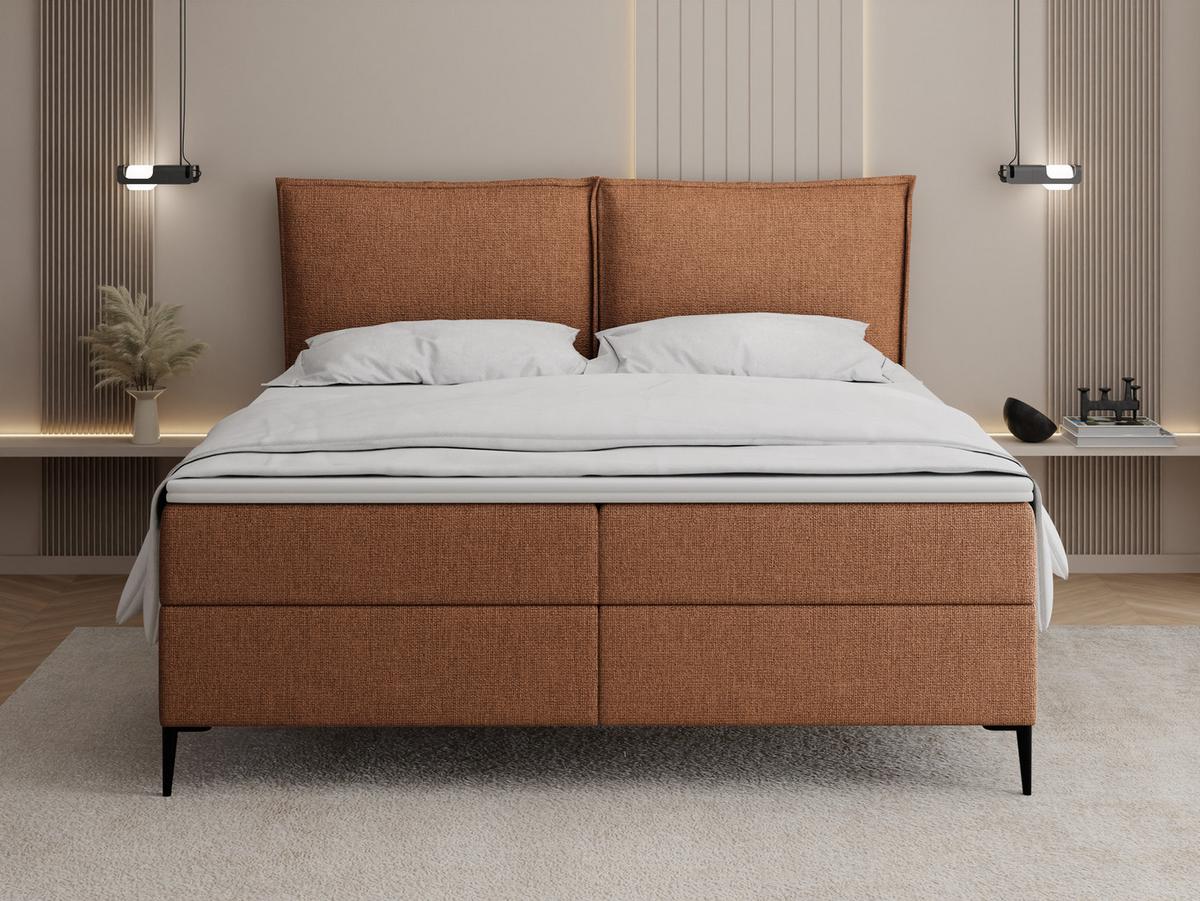 BOXBETT Calio Rise mit Bettkasten, Orange Chenille 160x200 cm – inkl. H4 Taschenfederkern Matratze & Foam Topper - Schwarz/Orange, Holz/Holzwerkstoff (160/200cm) - WFL GROUP